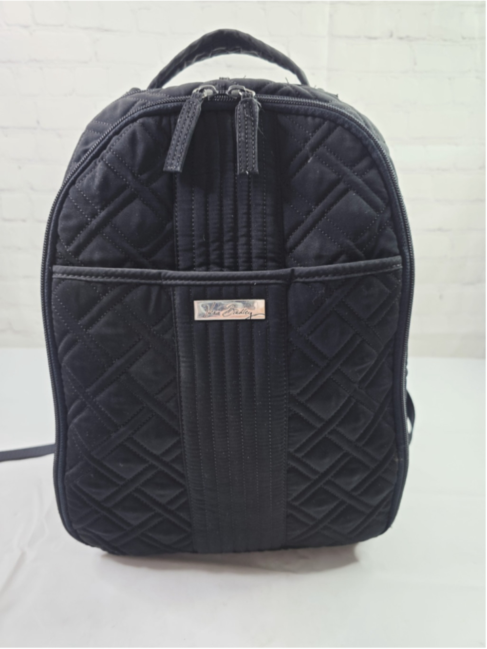 Vera Bradley Black Microfiber Diaper Bag Backpack Tote, Quilted.